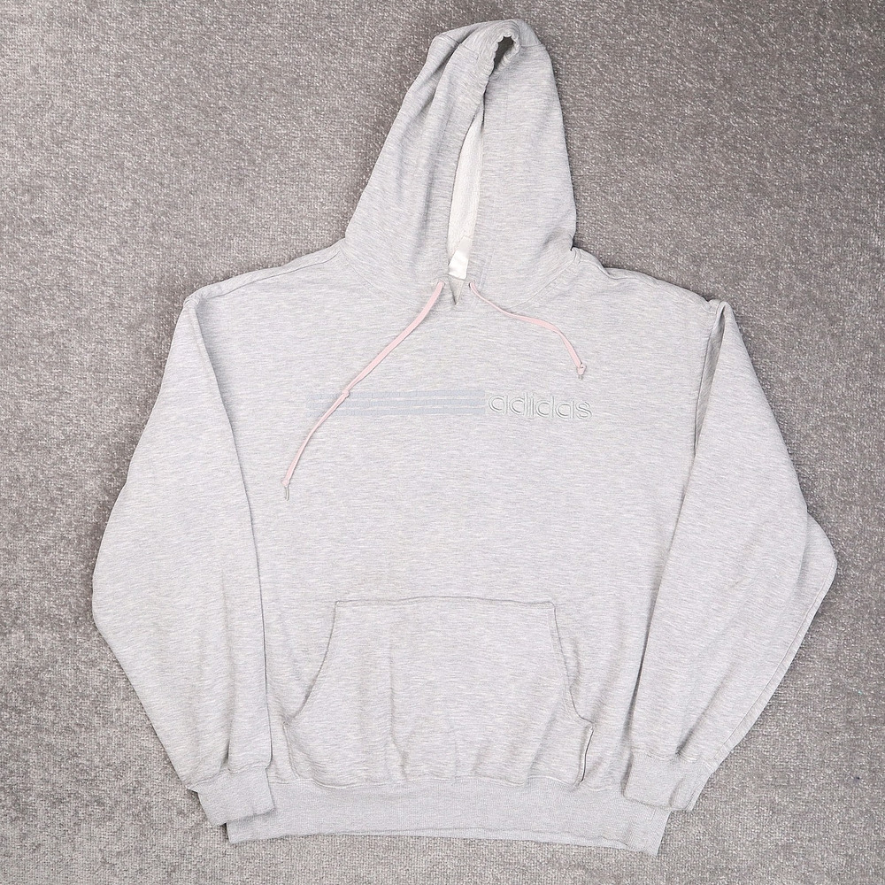 VTG Y2K Adidas Spellout XL Gray Long Sleeve Drawstring Pockets Hoodie
